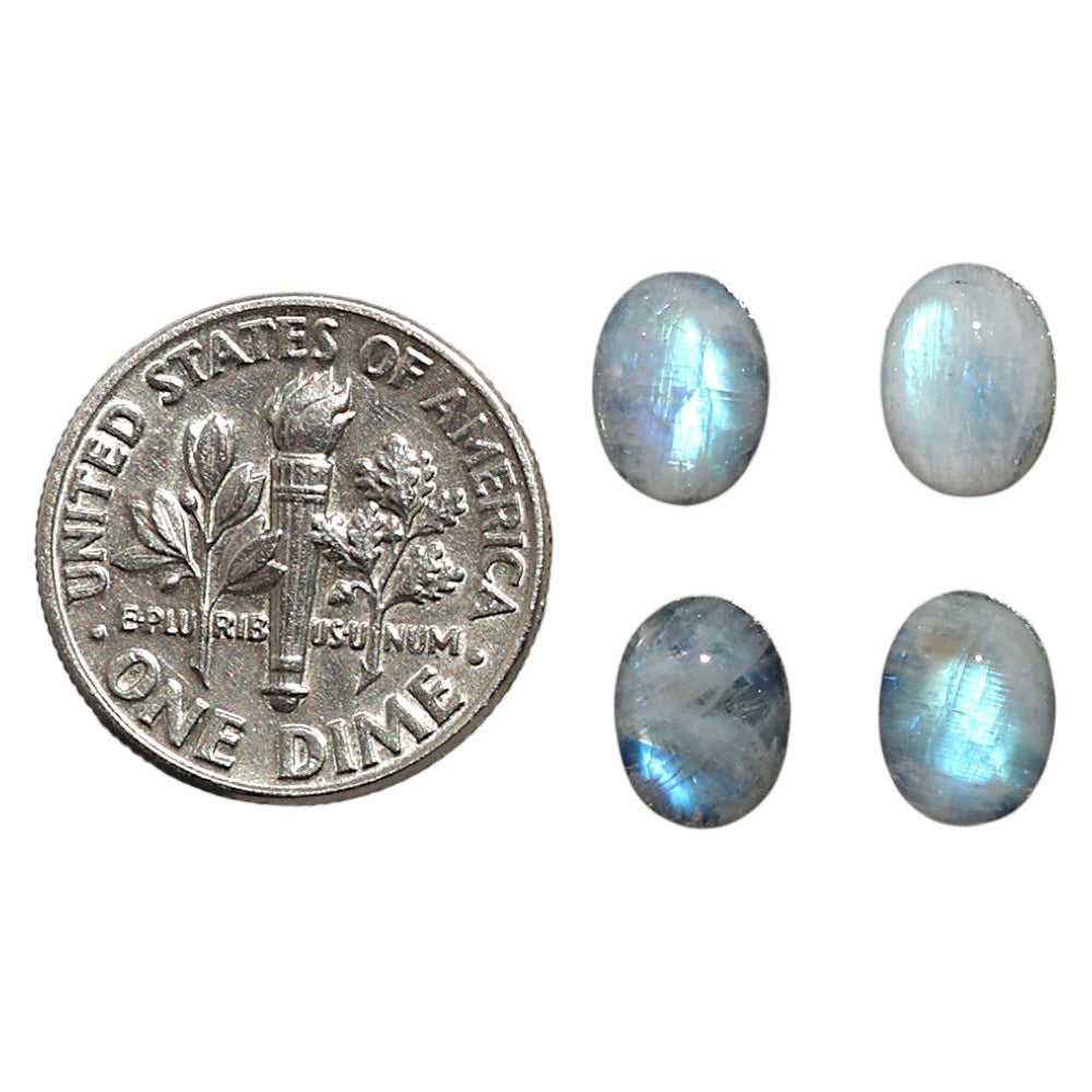 Natural Rainbow Moonstone 6x8x3.7 mm Oval Shape Polished Gemstone Set of 4 LS88-09394