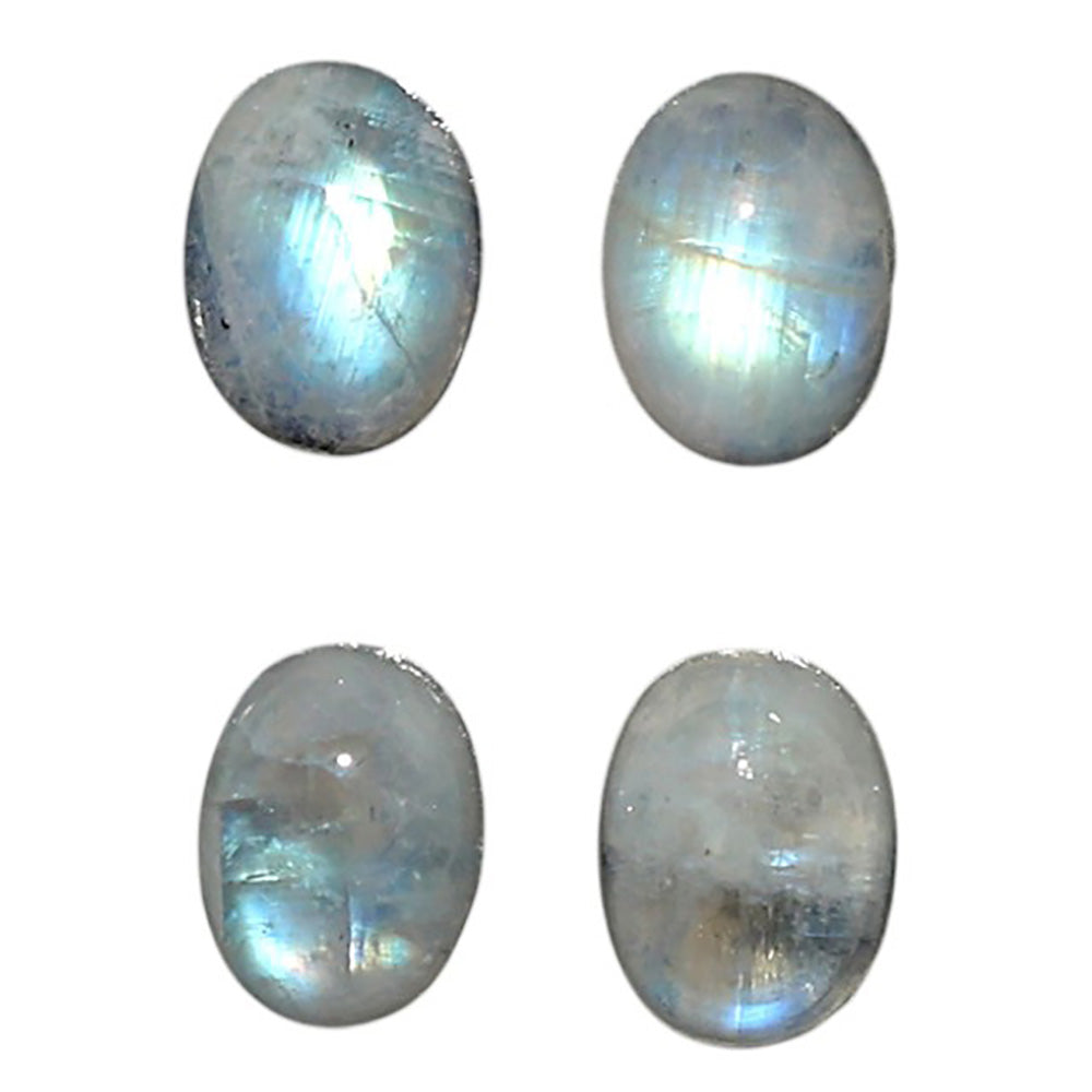Natural Rainbow Moonstone 6x8x4 mm Oval Shape Polished Gemstone Set of 4 LS88-09395