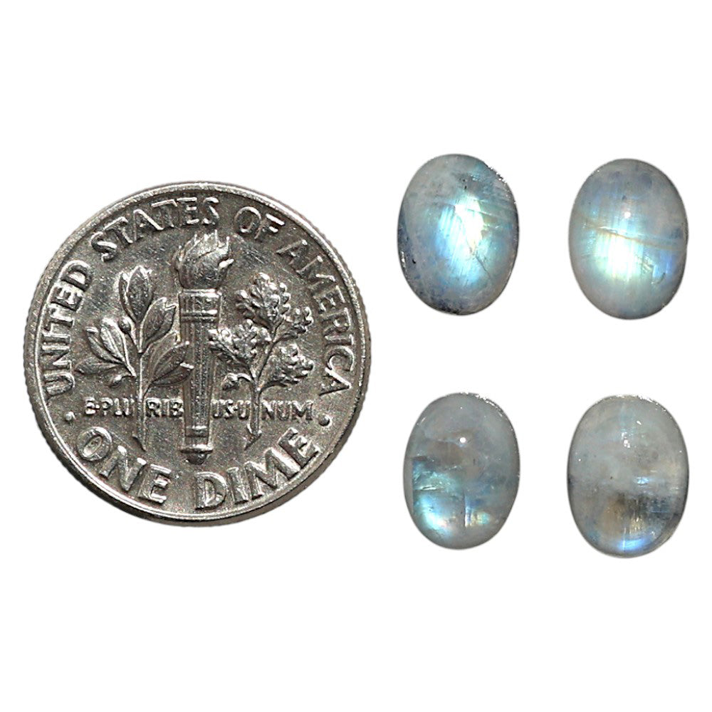 Natural Rainbow Moonstone 6x8x4 mm Oval Shape Polished Gemstone Set of 4 LS88-09395