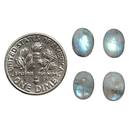 Natural Rainbow Moonstone 6x8x4 mm Oval Shape Polished Gemstone Set of 4 LS88-09395