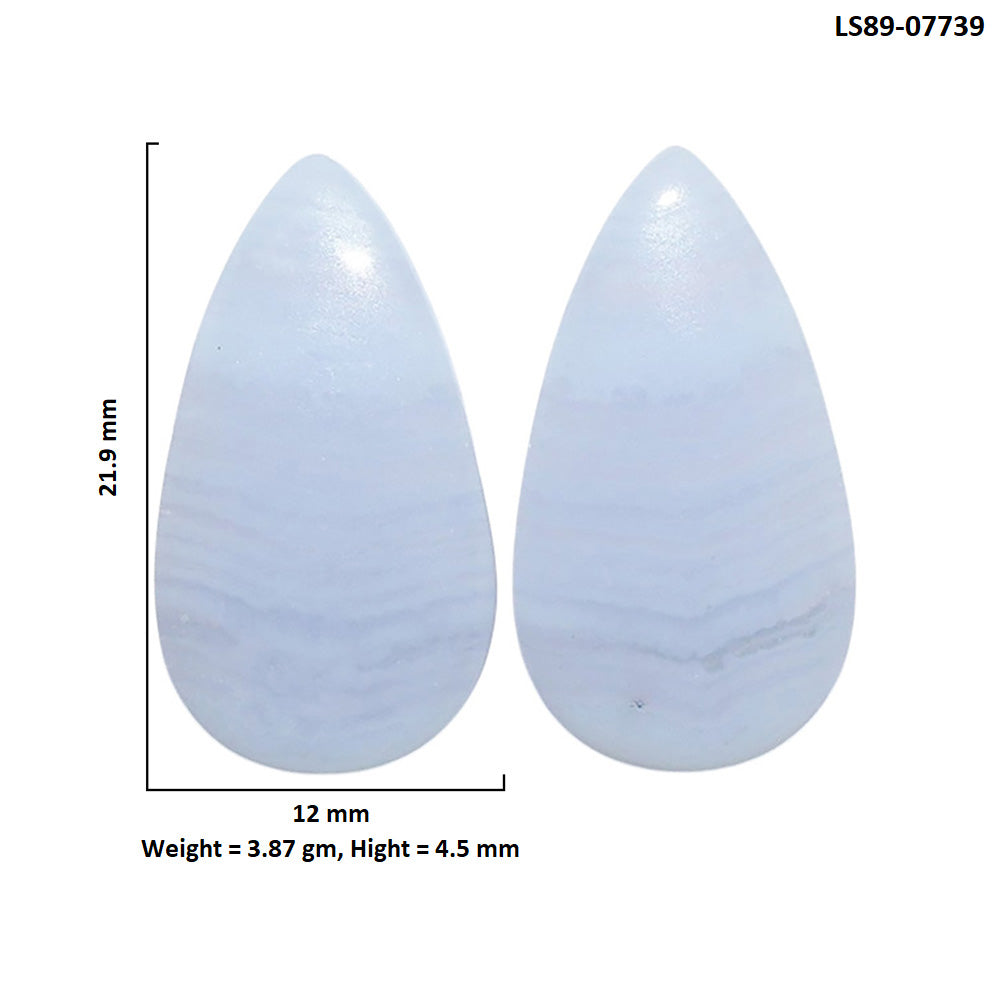 Blue Lace Agate Pair 12x21.9x4.5 mm Pear Shape Polished Gemstone LS89-07739