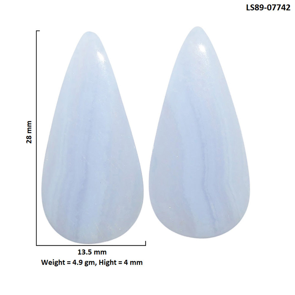 Blue Lace Agate Pair 13.5x28x4 mm Pear Shape Polished Gemstone LS89-07742