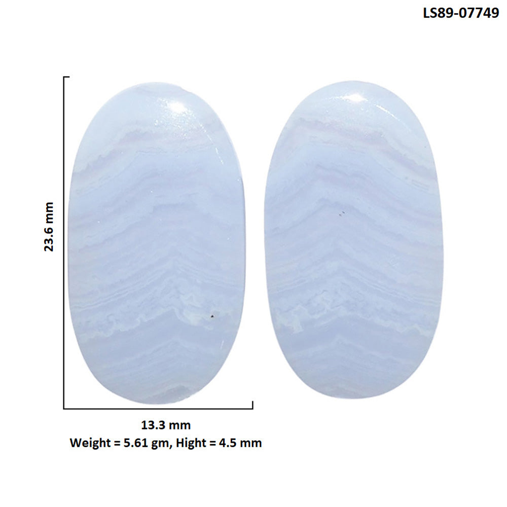 Blue Lace Agate Pair 13.3x23.6x4.5 mm Oval Shape Polished Gemstone LS89-07749