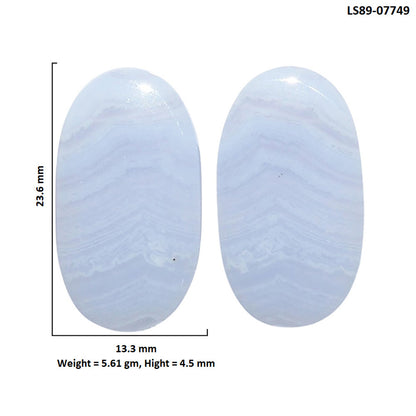 Blue Lace Agate Pair 13.3x23.6x4.5 mm Oval Shape Polished Gemstone LS89-07749