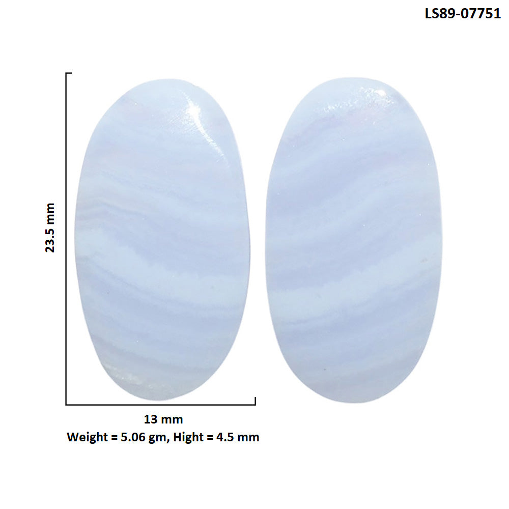 Blue Lace Agate Pair 13x23.5x4.5 mm Oval Shape Polished Gemstone LS89-07751