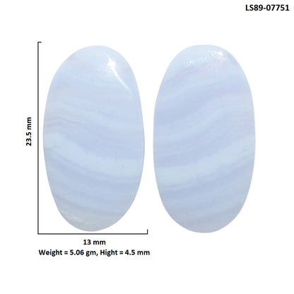 Blue Lace Agate Pair 13x23.5x4.5 mm Oval Shape Polished Gemstone LS89-07751
