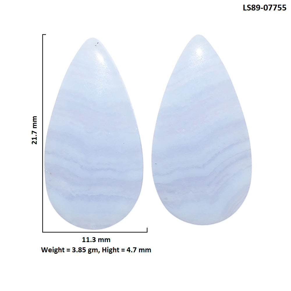 Blue Lace Agate Pair 11.3x21.7x4.7 mm Pear Shape Polished Gemstone LS89-07755