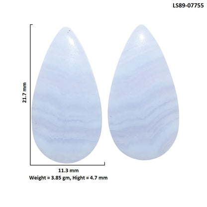 Blue Lace Agate Pair 11.3x21.7x4.7 mm Pear Shape Polished Gemstone LS89-07755