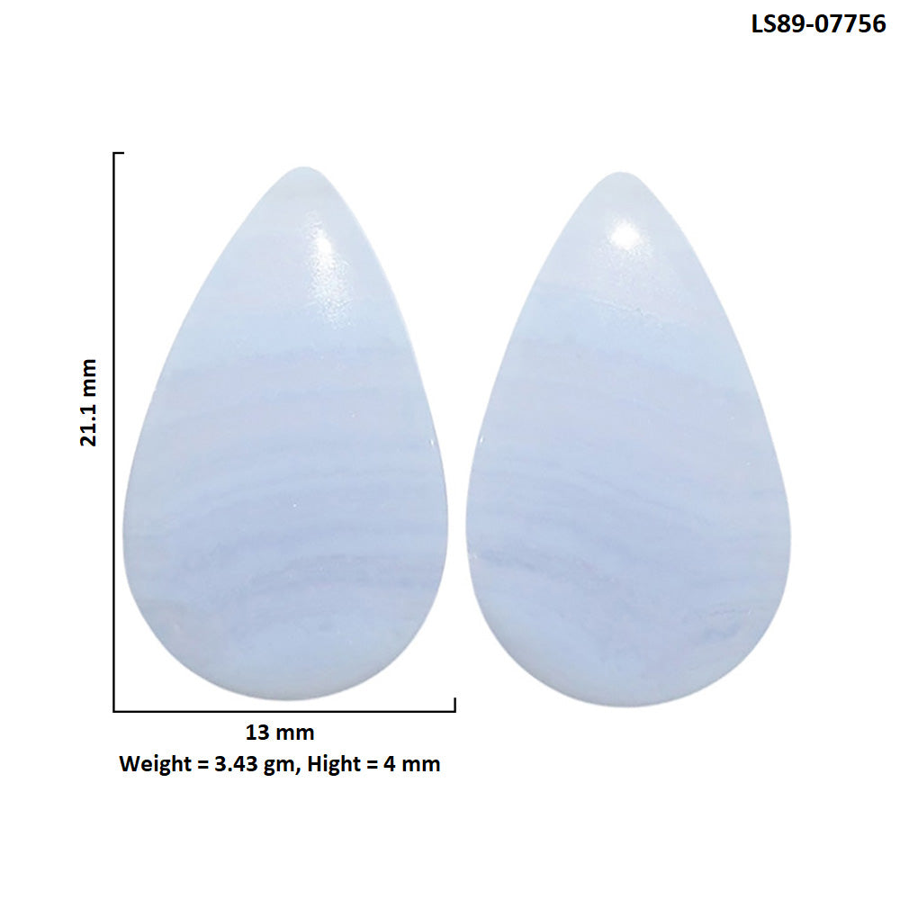 Blue Lace Agate Pair 13x21.1x4 mm Pear Shape Polished Gemstone LS89-07756