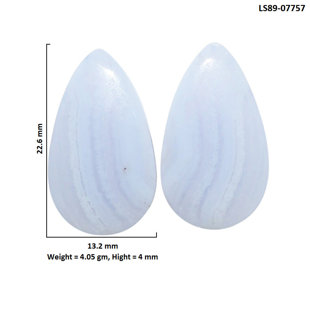 Blue Lace Agate Pair 13.2x22.6x4 mm Pear Shape Polished Gemstone LS89-07757