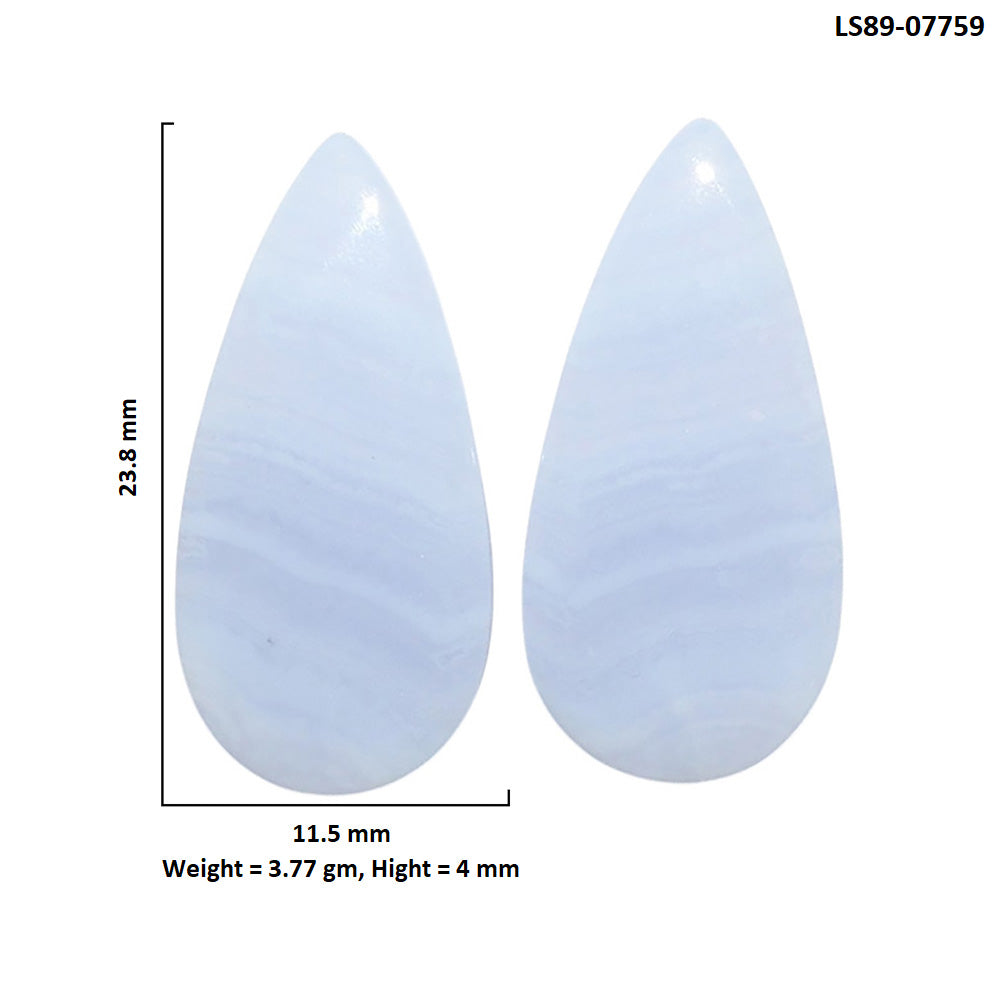 Blue Lace Agate Pair 11.5x23.8x4 mm Pear Shape Polished Gemstone LS89-07759