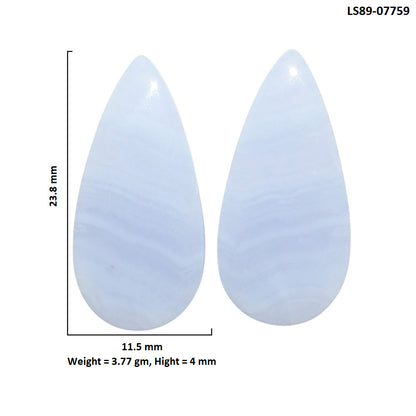 Blue Lace Agate Pair 11.5x23.8x4 mm Pear Shape Polished Gemstone LS89-07759