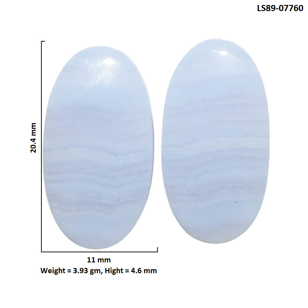 Blue Lace Agate Pair 11x20.4x4.6 mm Oval Shape Polished Gemstone LS89-07760
