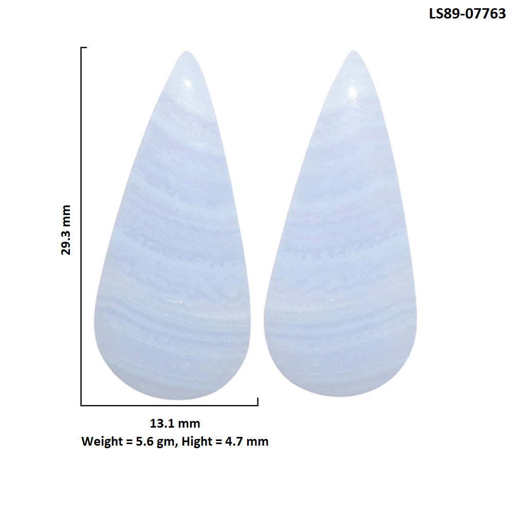 Blue Lace Agate Pair 13.1x29.3x4.7 mm Pear Shape Polished Gemstone LS89-07763