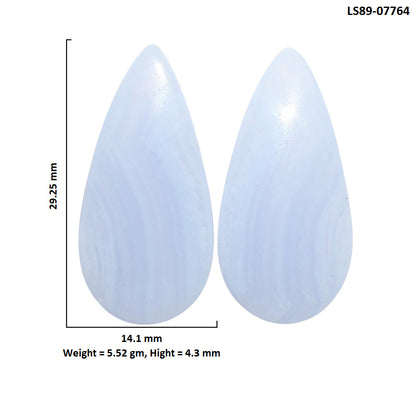Blue Lace Agate Pair 14.1x29.25x4.3 mm Pear Shape Polished Gemstone LS89-07764