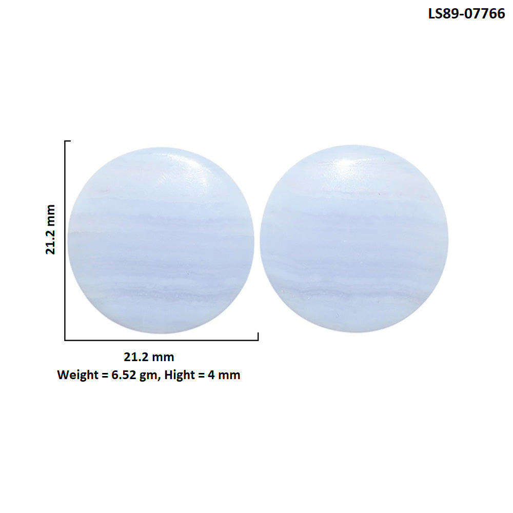 Blue Lace Agate Pair 21.2x21.2x4 mm Round Shape Polished Gemstone LS89-07766