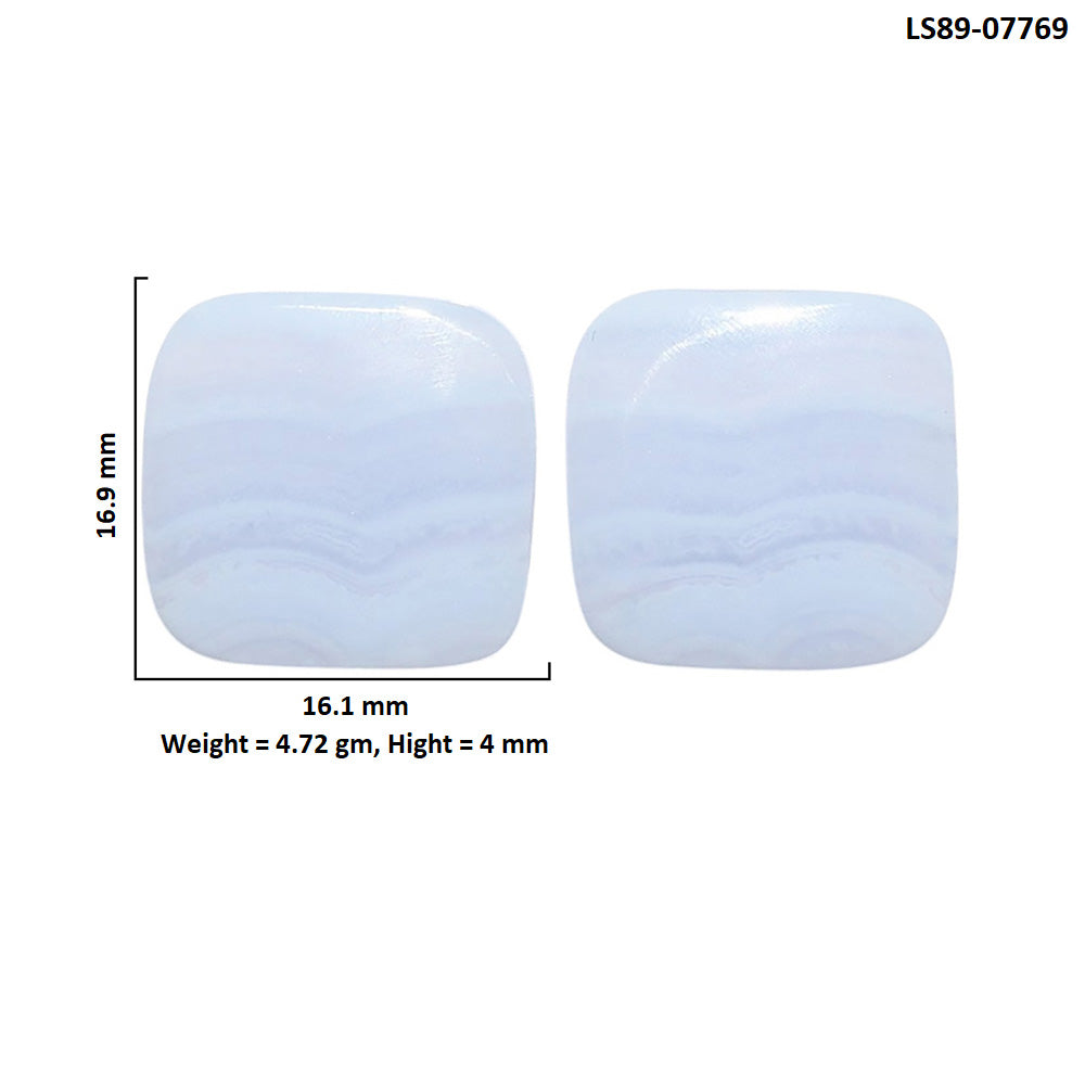Blue Lace Agate Pair 16.1x16.9x4 mm Cushion Shape Polished Gemstone LS89-07769