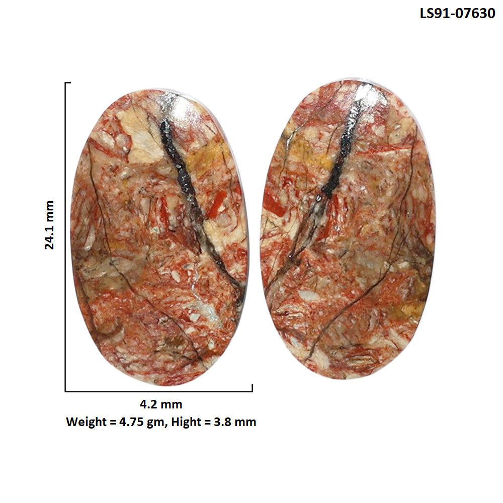 Porcelain Jasper Pair 4.2x24.1x3.8 mm Oval Shape Polished Gemstone LS91-07630