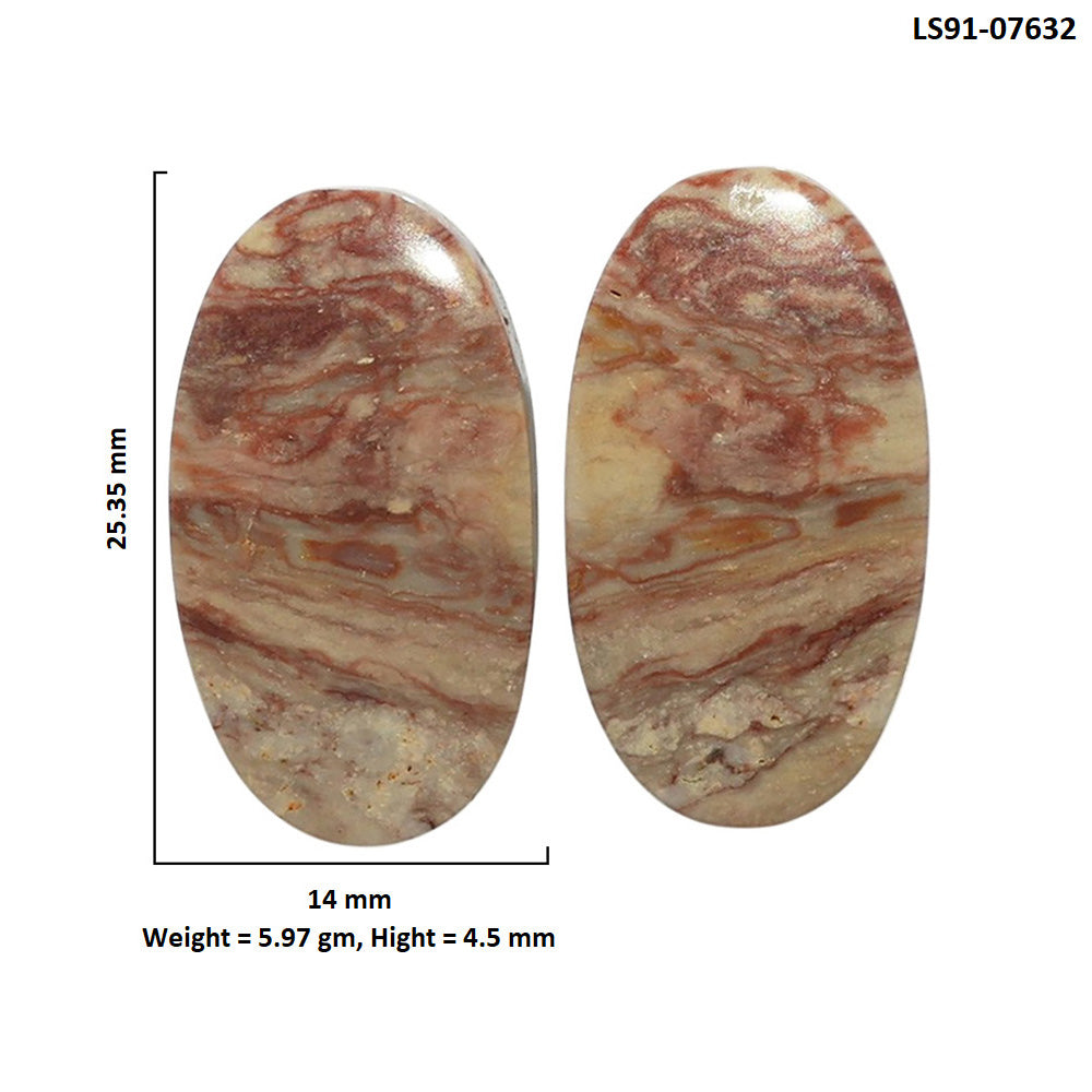 Porcelain Jasper Pair 14x25.35x4.5 mm Oval Shape Polished Gemstone LS91-07632