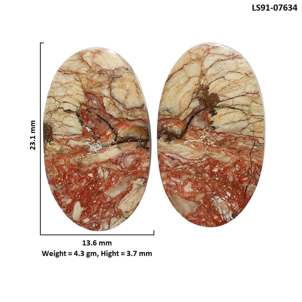 Porcelain Jasper Pair 13.6x23.1x3.7 mm Oval Shape Polished Gemstone LS91-07634