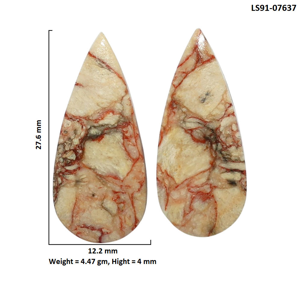 Porcelain Jasper Pair 12.2x27.6x4 mm Pear Shape Polished Gemstone LS91-07637