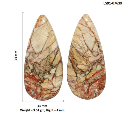 Porcelain Jasper Pair 11x24x4 mm Pear Shape Polished Gemstone LS91-07639
