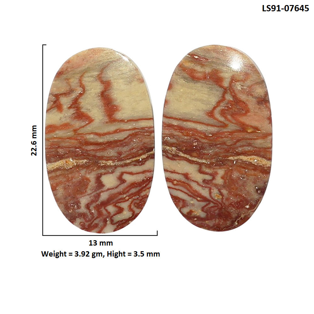 Porcelain Jasper Pair 13x22.6x3.5 mm Oval Shape Polished Gemstone LS91-07645