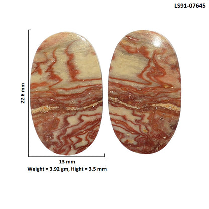 Porcelain Jasper Pair 13x22.6x3.5 mm Oval Shape Polished Gemstone LS91-07645