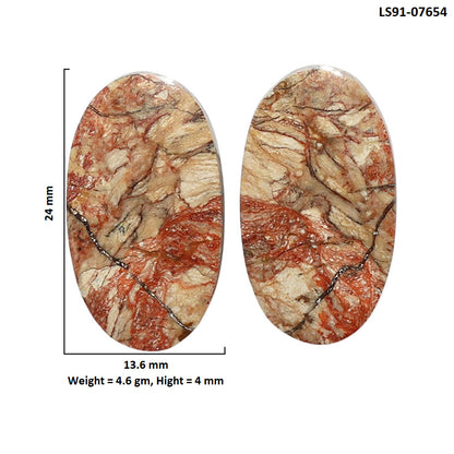 Porcelain Jasper Pair 13.6x24x4 mm Oval Shape Polished Gemstone LS91-07654