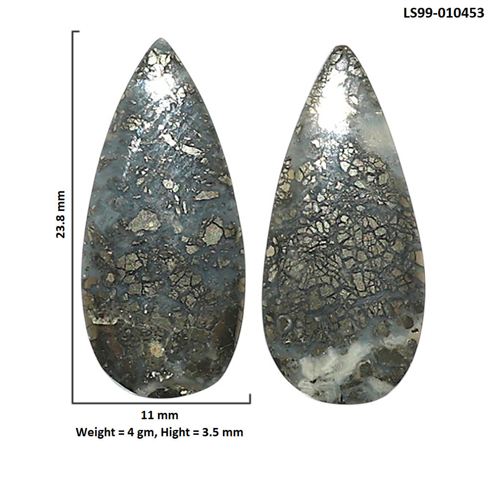 Natural Nipomo Marcasite Agate 11x23.8x3.5 mm Pear Shape Polished Gemstone LS99-010453