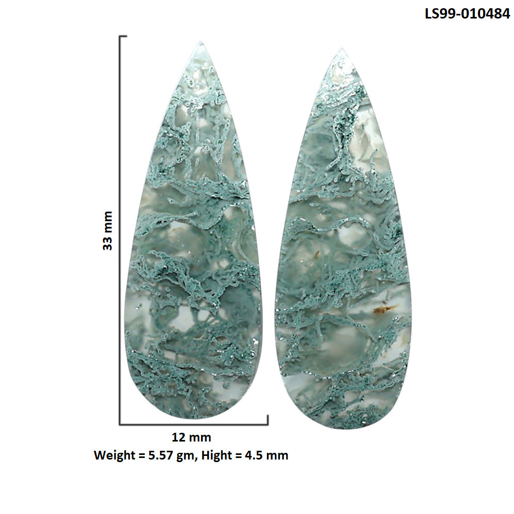 Natural Horse Canyon Moss Agate 12x33x4.5 mm Pear Shape Polished Gemstone LS99-010484