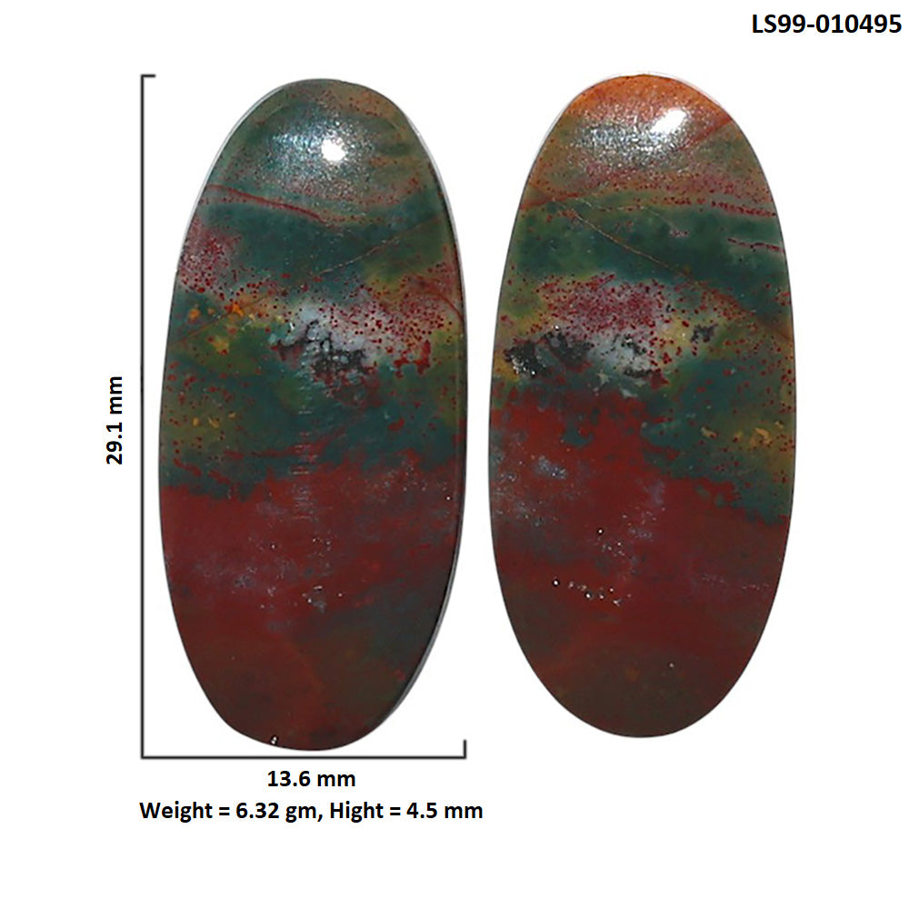 Natural Blood Stone 13.6x29.1x4.5 mm Oval Shape Polished Gemstone LS99-010495