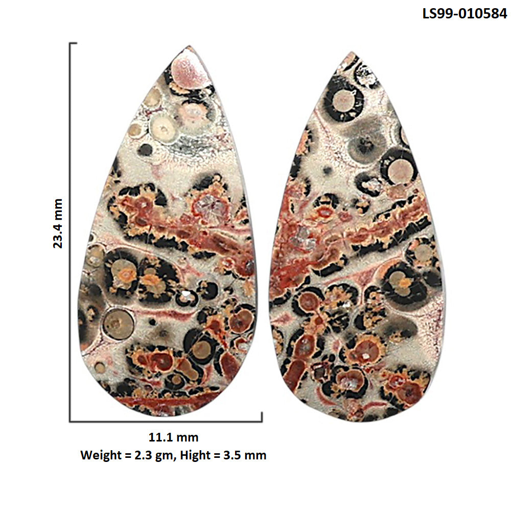 Natural Leopard Skin Jasper 11.1x23.4x3.5 mm Pear Shape Polished Gemstone LS99-010584