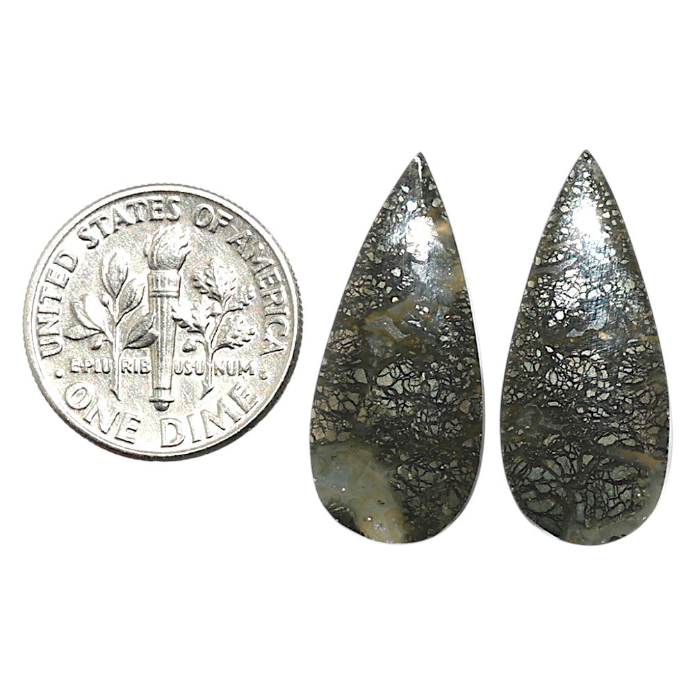 Natural Nipomo Marcasite Agate 11x25.2x4 mm Pear Shape Polished Gemstone LS99-010607