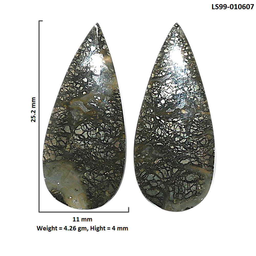 Natural Nipomo Marcasite Agate 11x25.2x4 mm Pear Shape Polished Gemstone LS99-010607