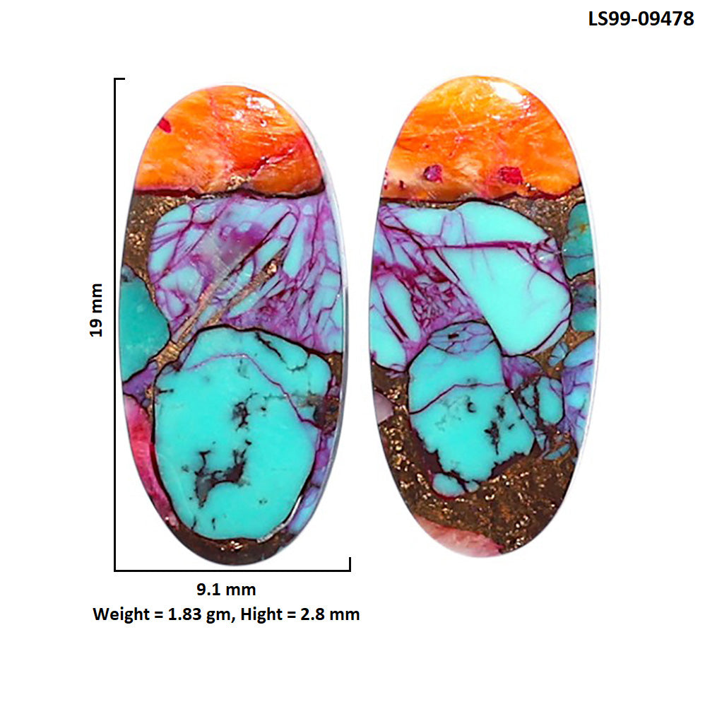Natural Kingman Orange Dahlia Turquoise 9.1x19x2.8 mm Oval Shape Polished Gemstone LS99-09478