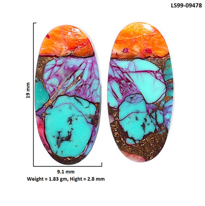 Natural Kingman Orange Dahlia Turquoise 9.1x19x2.8 mm Oval Shape Polished Gemstone LS99-09478