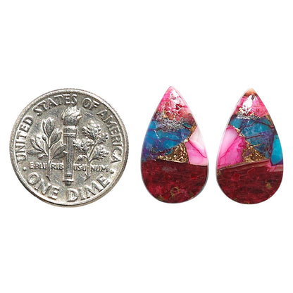 Natural Kingman Pink Dahlia Turquoise 10.1x17.5x2.7 mm Pear Shape Polished Gemstone LS99-09489
