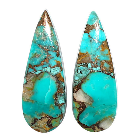 Natural Kingman Copper Teal Turquoise 10x26.4x3.8 mm Pear Shape Polished Gemstone LS99-09498