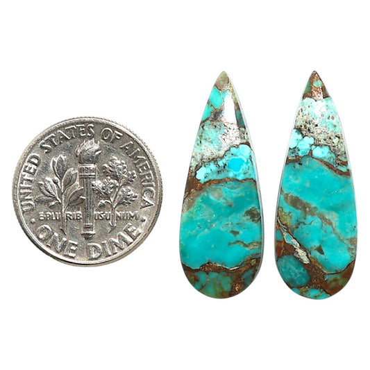 Natural Kingman Copper Teal Turquoise 10x26.9x3 mm Pear Shape Polished Gemstone LS99-09507