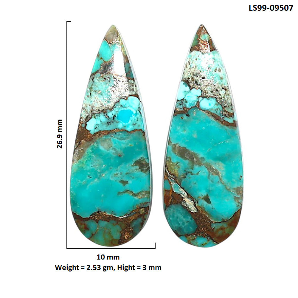 Natural Kingman Copper Teal Turquoise 10x26.9x3 mm Pear Shape Polished Gemstone LS99-09507
