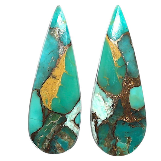 Natural Kingman Copper Teal Turquoise 9.25x25.6x3 mm Pear Shape Polished Gemstone LS99-09513