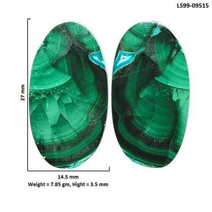 Natural Malachite Eye 14.5x27x3.5 mm Oval Shape Polished Gemstone LS99-09515