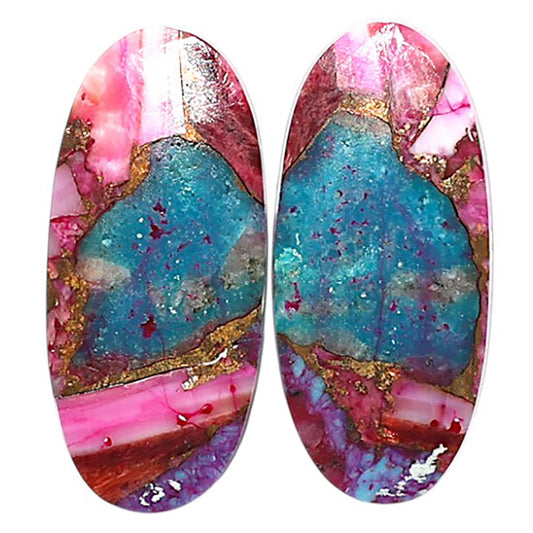 Natural Kingman Pink Dahlia Turquoise 10.15x22.3x2.3 mm Oval Shape Polished Gemstone LS99-09554