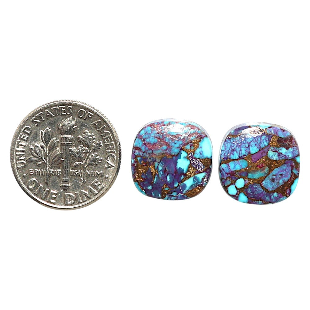 Natural Kingman Purple Dahlia Turquoise 13.2x13.2x3.5 mm Cushion Shape Polished Gemstone LS99-09583