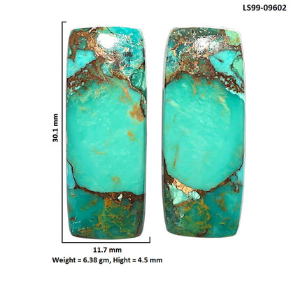 Natural Kingman Copper Teal Turquoise 11.7x30.1x4.5 mm Cushion Shape Polished Gemstone LS99-09602
