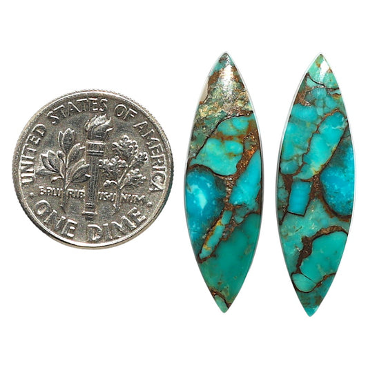 Natural Kingman Copper Teal Turquoise 9x29.25x3.3 mm Pear Shape Polished Gemstone LS99-09610