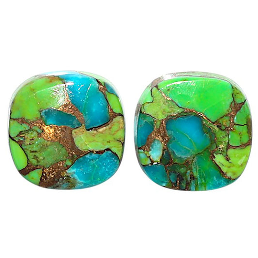 Natural Blue Turquoise In Green Mohave 13.2x13.2x4 mm Cushion Shape Polished Gemstone LS99-09616