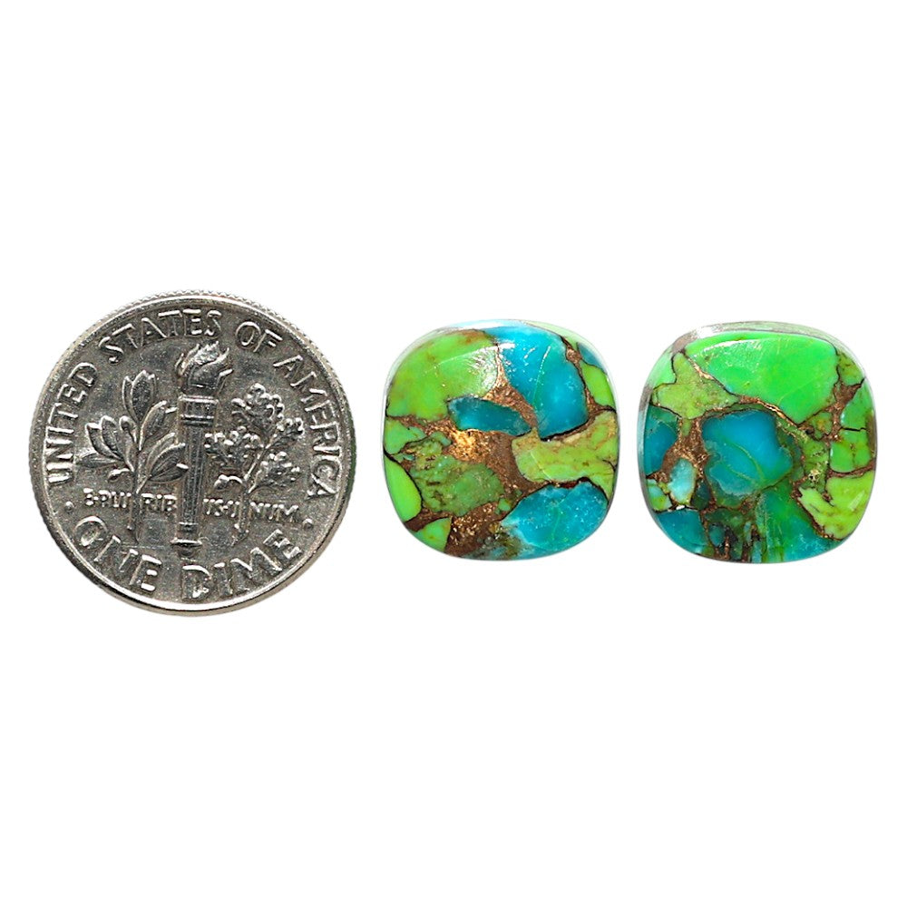 Natural Blue Turquoise In Green Mohave 13.2x13.2x4 mm Cushion Shape Polished Gemstone LS99-09616