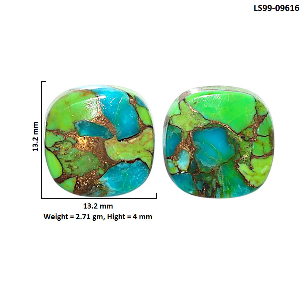 Natural Blue Turquoise In Green Mohave 13.2x13.2x4 mm Cushion Shape Polished Gemstone LS99-09616